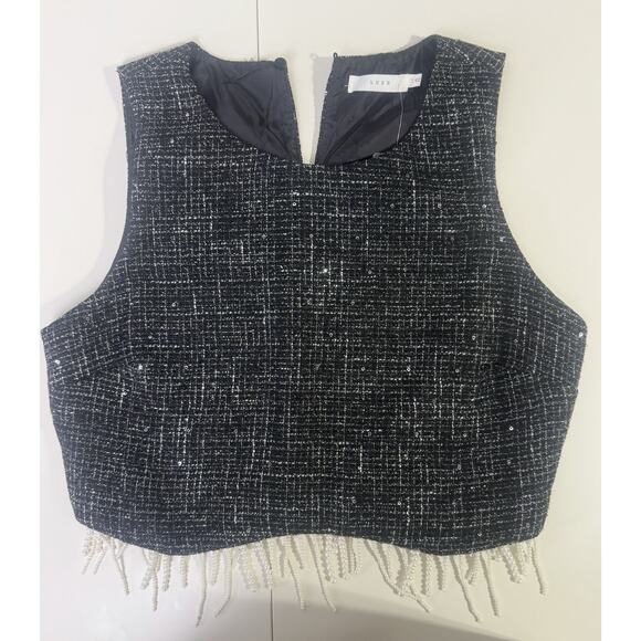 Lush Tops - Lush Large Tweed Cropped Tank Pearl Detail Festival Party Nightlife Clubwear